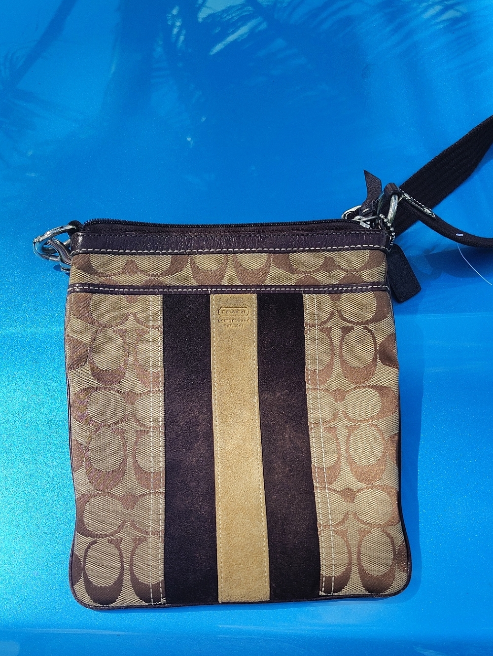 Coach Women’s Brown and Tan Signature Messenger Crossbody